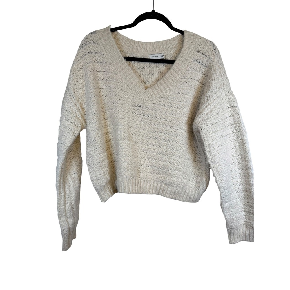 Gentle Fawn Womens V-Neck Textured Knit Sweater Cream Ivory Size S